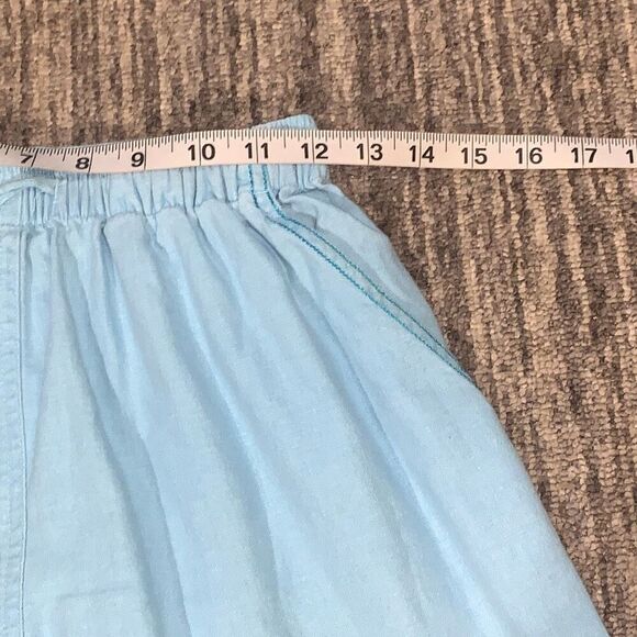 Erika Womens Small Linen Blend Capri Pants Blue Drawstring Waist Butterfly Theme - Picture 3 of 7